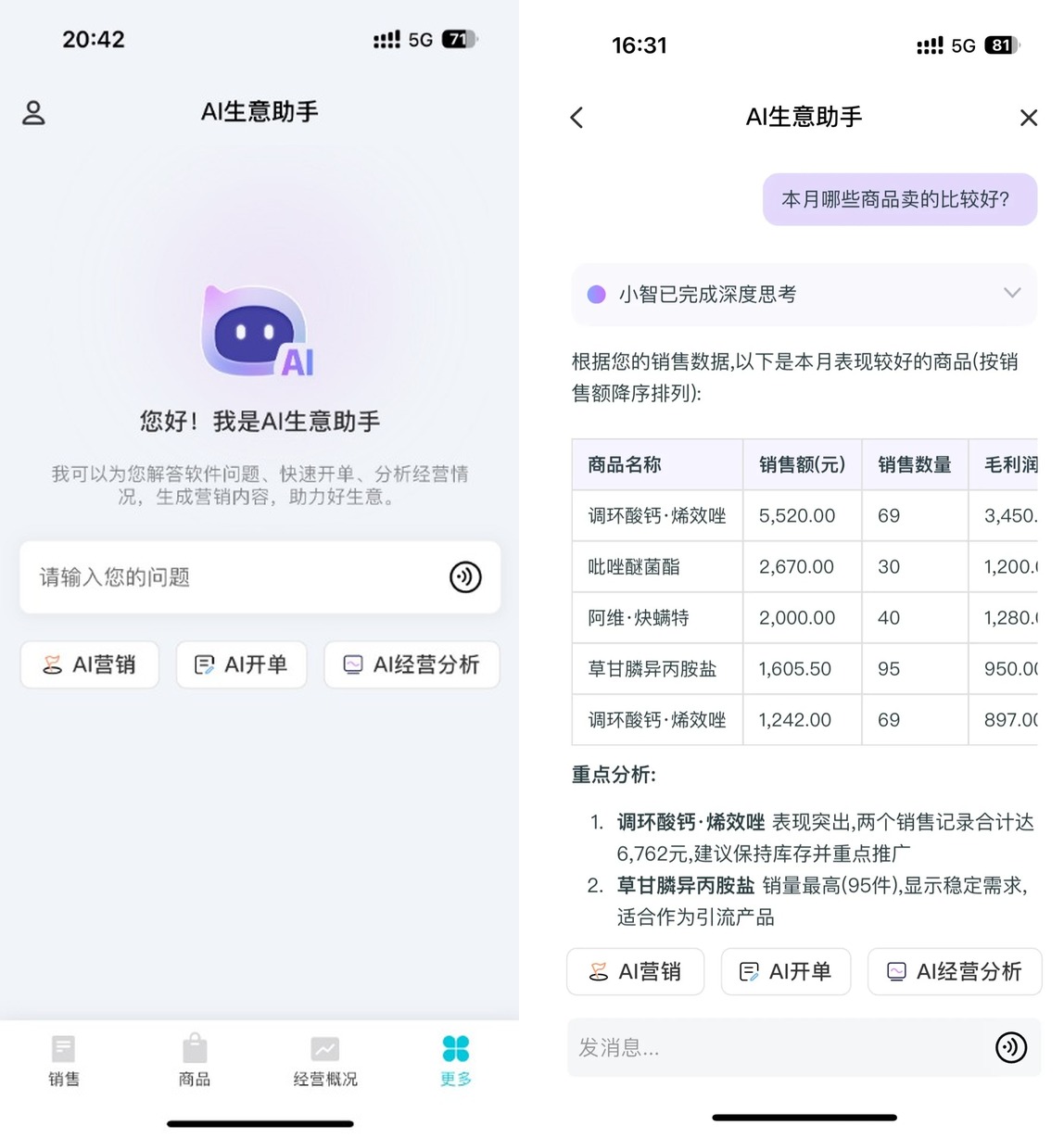 AI生意助手入口与经营数据查询